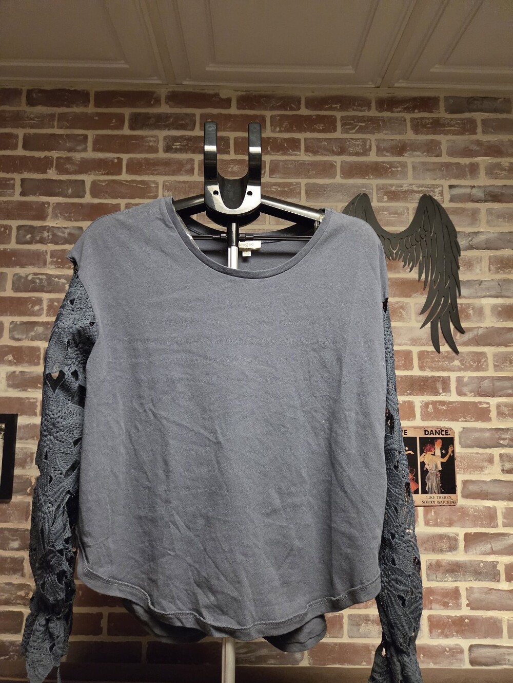 Umgee Slate Blue Lace-Sleeve Pullover
